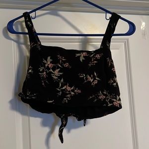 American Eagle flower print cropped top, ties in the back, size small